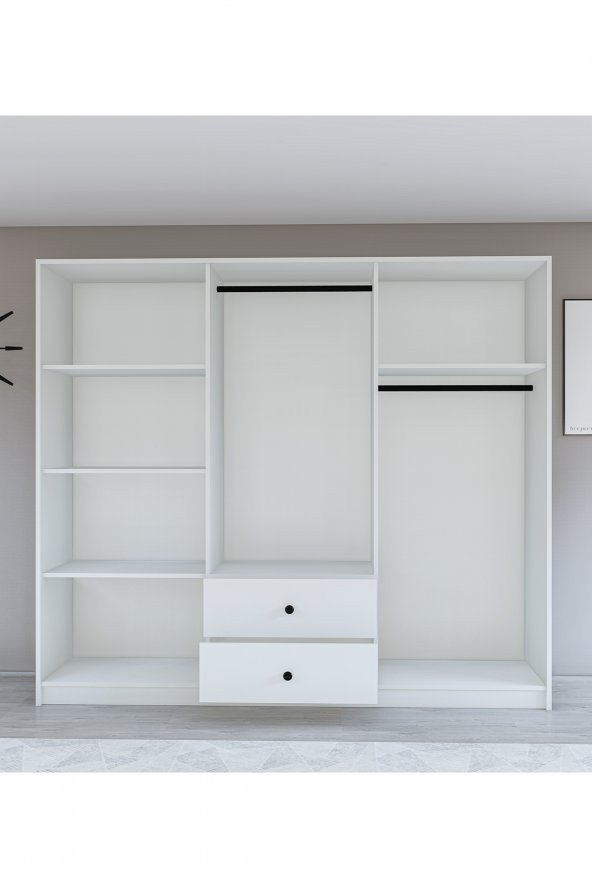 Metalia Gm 036 Lüx 6 Kapı 2 Çekmeceli Düğme Kulplu Aynalı Gardırop - 3