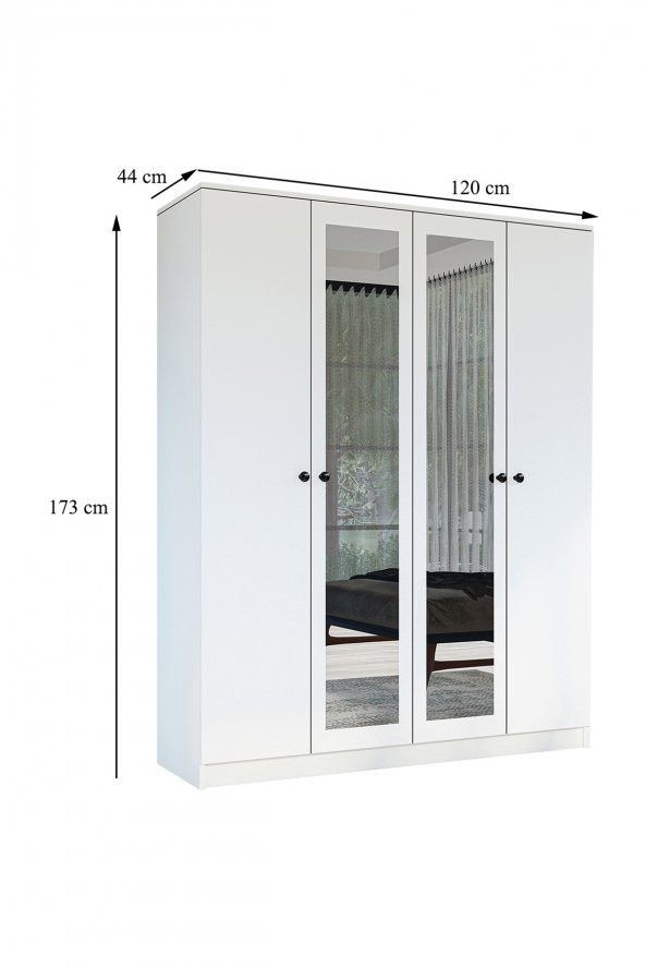 Metalia Gm 053 Hayal 4 Kapılı Aynalı Düğme Kulplu Gardırop - 6