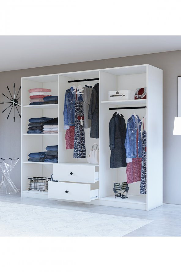 Metalia Gm 036 Lüx 6 Kapı 2 Çekmeceli Düğme Kulplu Aynalı Gardırop - 4