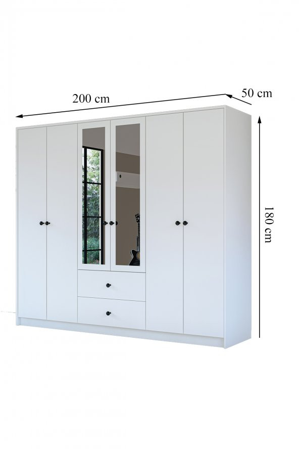 Metalia Gm 036 Lüx 6 Kapı 2 Çekmeceli Düğme Kulplu Aynalı Gardırop - 5