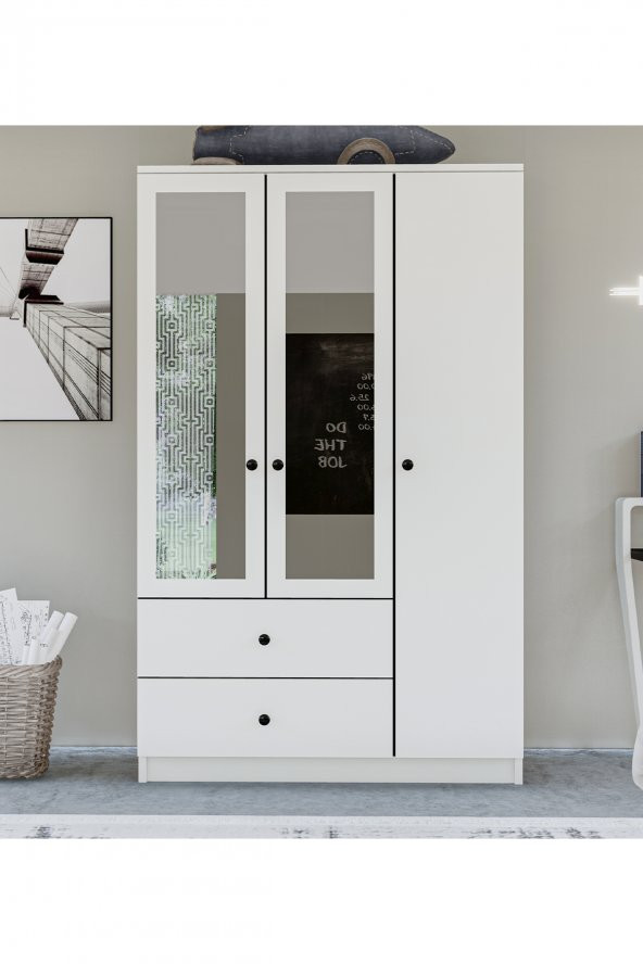 Metalia Gm 853 Home 3 Kapılı 2 Çekmeceli Düğme Kulplu Aynalı Gardırop - 2