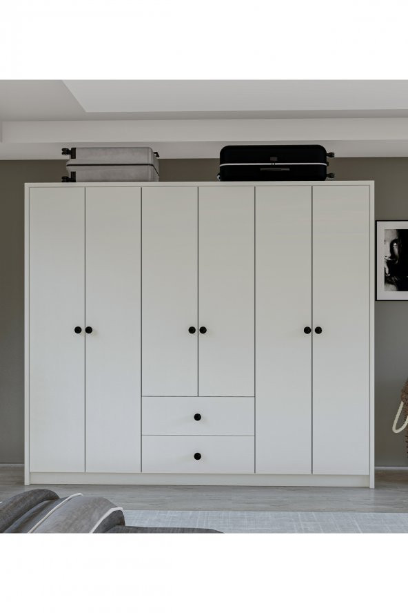 Metalia Gm 069 Delüx 6 Kapı 2 Çekmeceli Düğme Kulplu Gardırop - 2