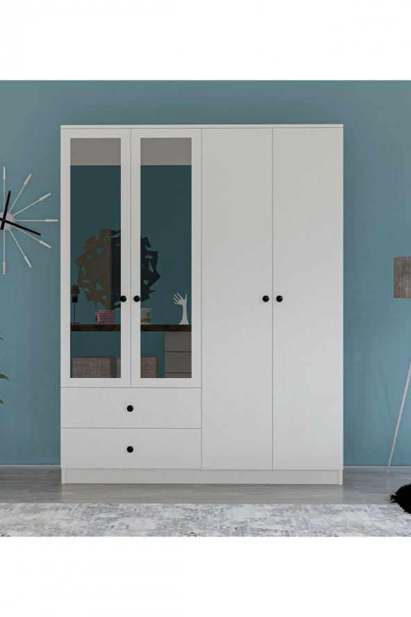 Metalia Gm 079 Novado Aynalı Düğme Kulplu 4 Kapı 2 Çekmeceli Gardırop - 2