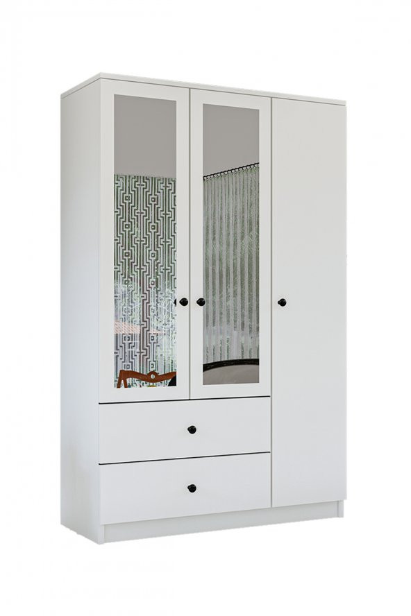Metalia Gm 853 Home 3 Kapılı 2 Çekmeceli Düğme Kulplu Aynalı Gardırop - 5