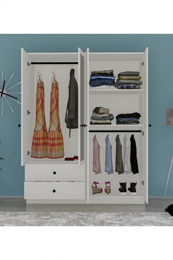 Metalia Gm 079 Novado Aynalı Düğme Kulplu 4 Kapı 2 Çekmeceli Gardırop - 3