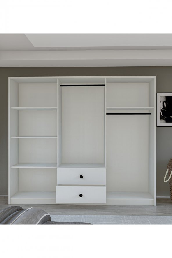 Metalia Gm 069 Delüx 6 Kapı 2 Çekmeceli Düğme Kulplu Gardırop - 4