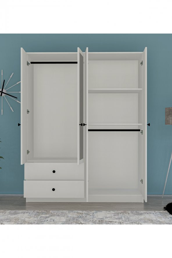 Metalia Gm 079 Novado Aynalı Düğme Kulplu 4 Kapı 2 Çekmeceli Gardırop - 4