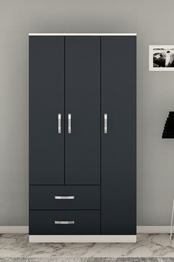 Metalia Gm 858 Modena 3 Kapılı 2 Çekmeceli Beyaz Antrasit Gri Gardrop - 2