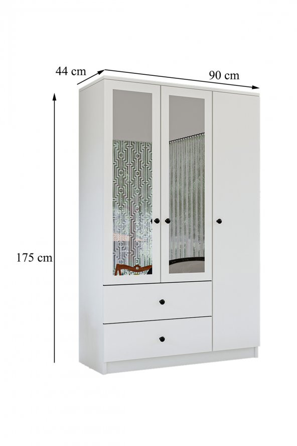 Metalia Gm 853 Home 3 Kapılı 2 Çekmeceli Düğme Kulplu Aynalı Gardırop - 6