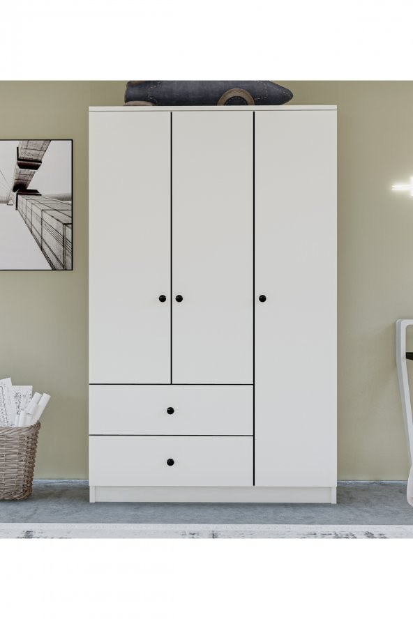 Metalia Gm 854 Home 3 Kapılı 2 Çekmeceli Düğme Kulplu Gardırop - 2
