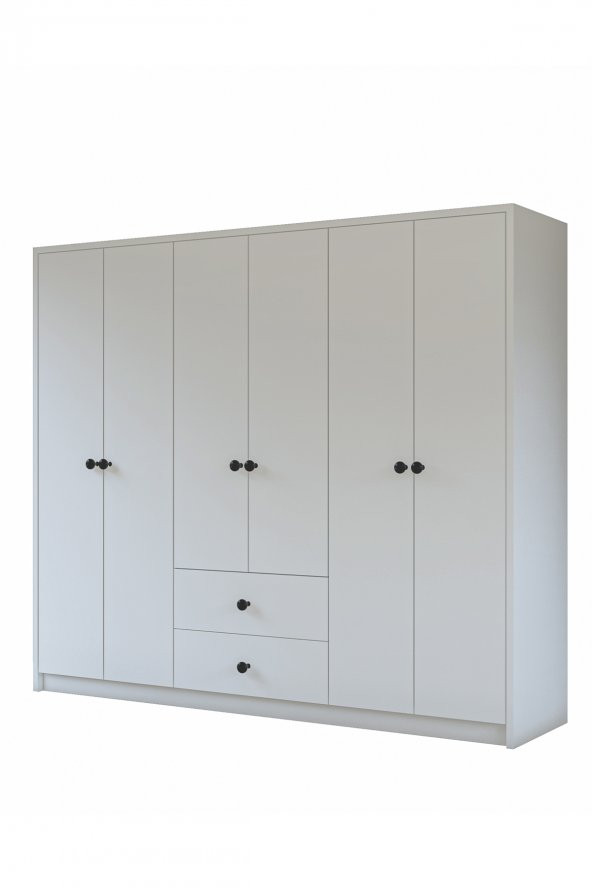 Metalia Gm 069 Delüx 6 Kapı 2 Çekmeceli Düğme Kulplu Gardırop - 5
