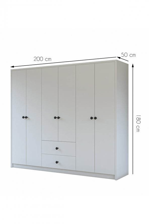 Metalia Gm 069 Delüx 6 Kapı 2 Çekmeceli Düğme Kulplu Gardırop - 6