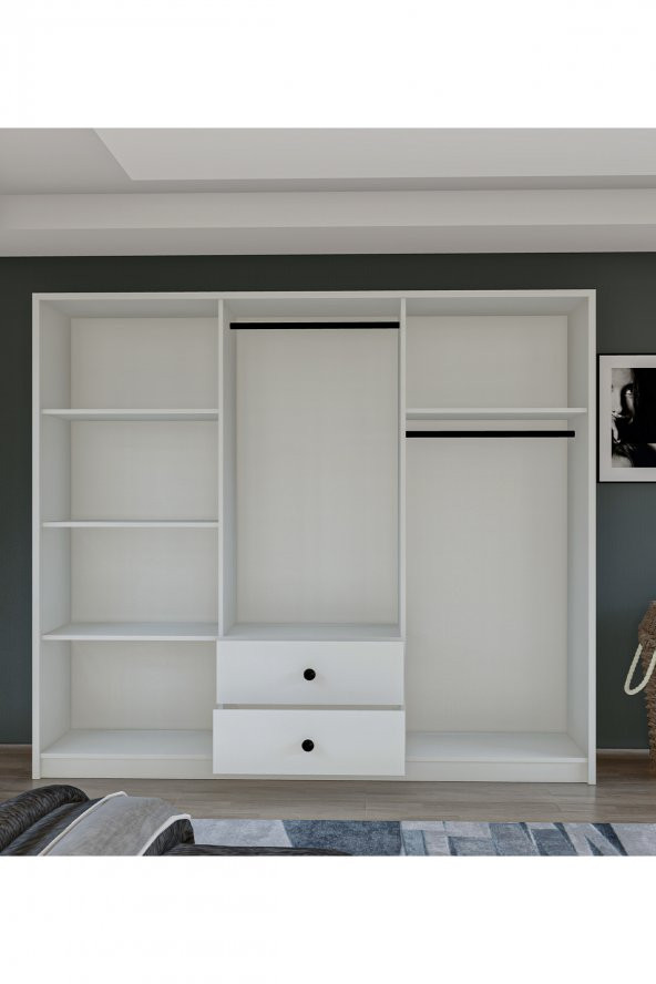 Metalia Gm 036 Lüx  6 Kapı 2 Çekmeceli Düğme Kulplu Aynalı Gardırop - 4