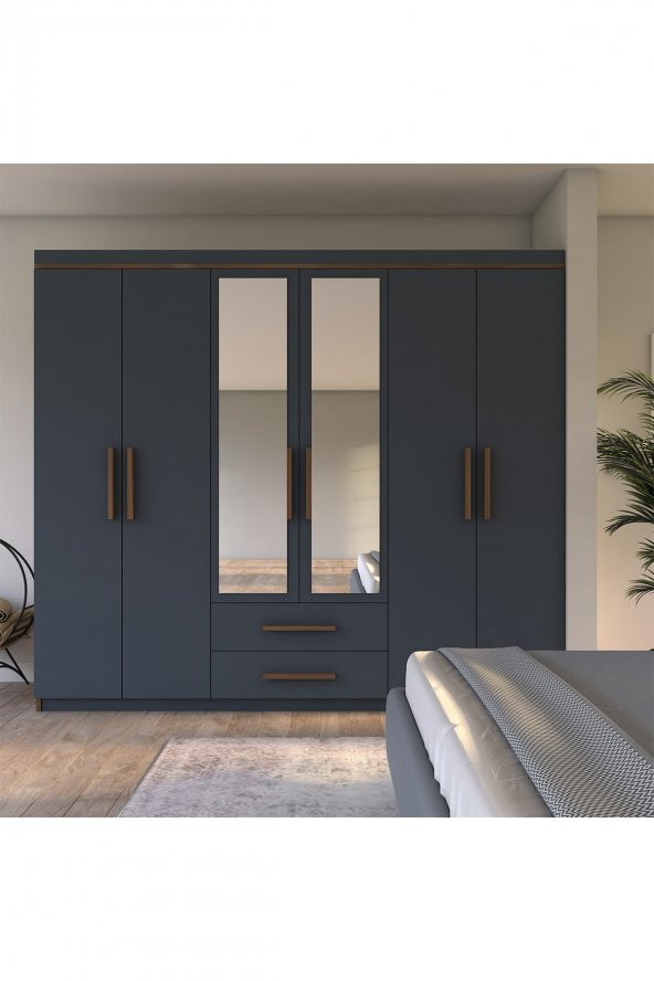 Metalia Gm007 Armin 6 Kapaklı 2 Çekmeceli Aynalı Gardrop