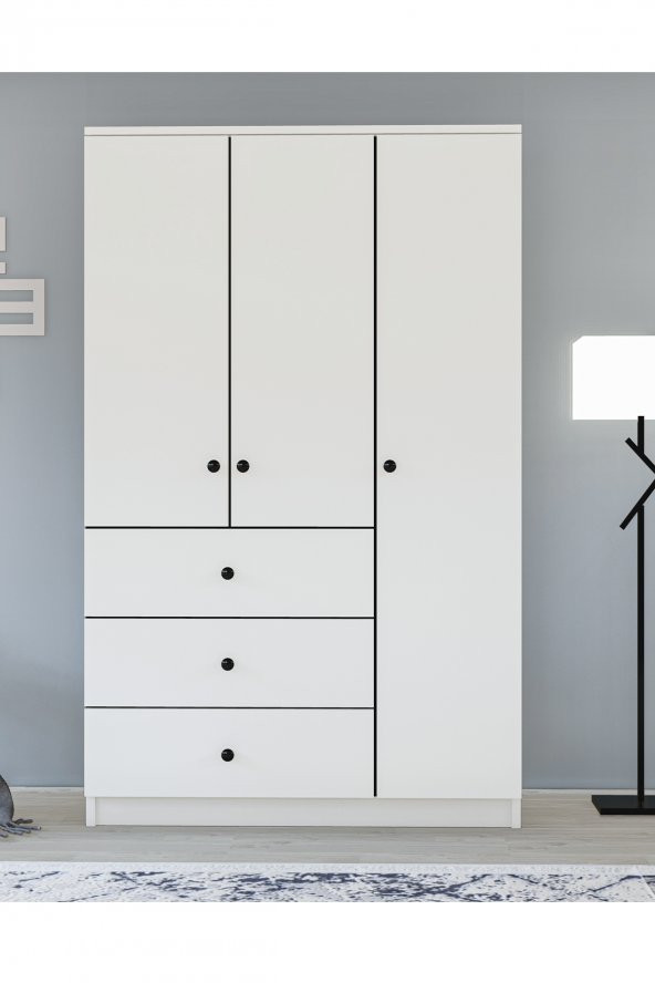 Metalia Gm 308 Ece Lüx 3 Kapı 3 Çekmeceli Düğme Kulplu Gardırop - 2