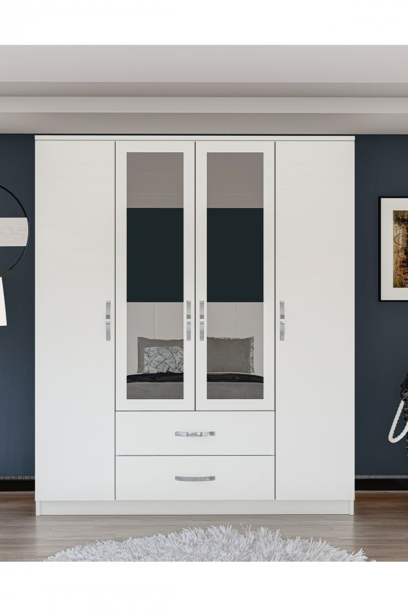 Metalia Gm0035 Esil 4 Kapılı 2 Çekmeceli Aynalı GarDolap Beyaz - 2