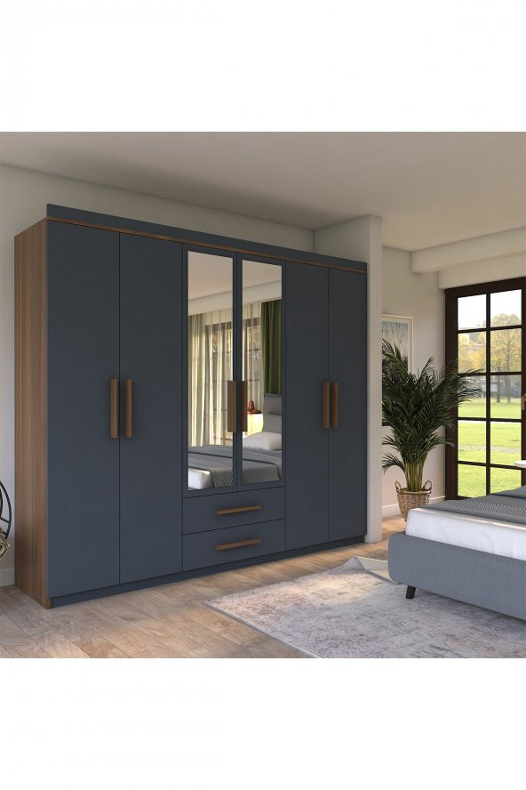 Metalia Gm007 Armin 6 Kapaklı 2 Çekmeceli Aynalı Gardrop - 3