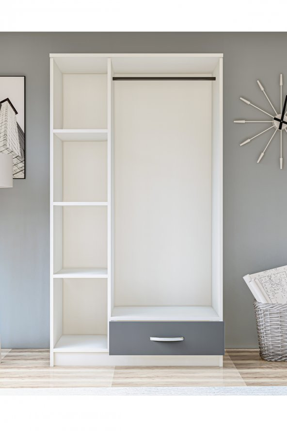Metalia Gm 002 Life 3 Kapılı Tek Çekmeceli Beyaz Antrasit Gri Gardrop - 3