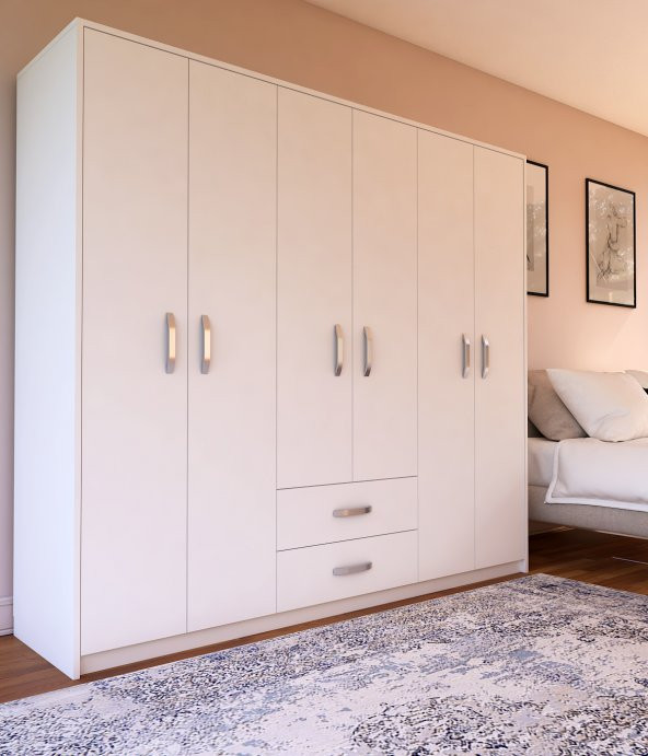 Metalia Gm0066 Linda 6 Kapaklı 2 Çekmeceli GarDolap Beyaz - 3