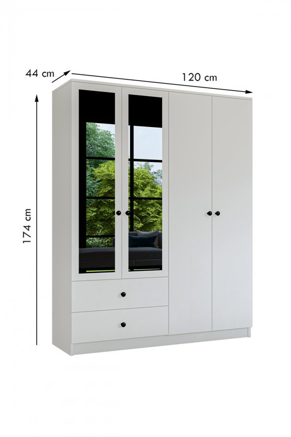 Metalia Gm 079 Novado Aynalı Düğme Kulplu 4 Kapı 2 Çekmeceli Gardırop - 6