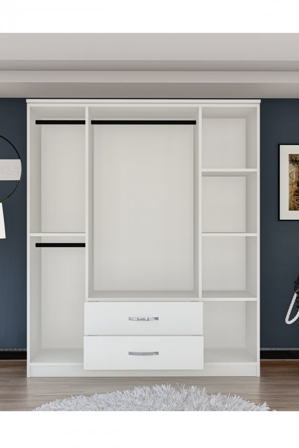 Metalia Gm0035 Esil 4 Kapılı 2 Çekmeceli Aynalı GarDolap Beyaz - 3