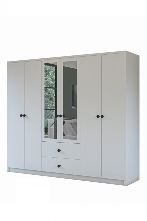 Metalia Gm 036 Lüx  6 Kapı 2 Çekmeceli Düğme Kulplu Aynalı Gardırop - 5