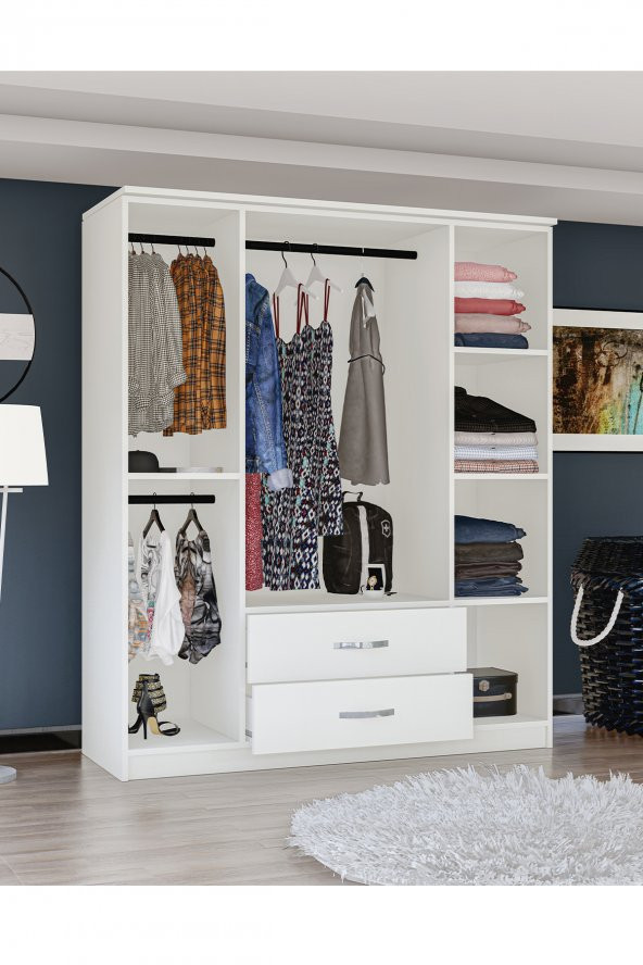 Metalia Gm0035 Esil 4 Kapılı 2 Çekmeceli Aynalı GarDolap Beyaz - 4