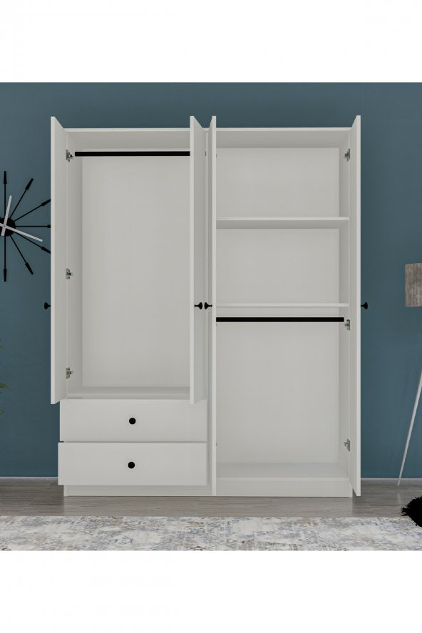 Metalia Gm 077 Novado Düğme Kulplu 4 Kapı 2 Çekmeceli Gardırop - 4