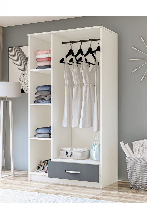 Metalia Gm 002 Life 3 Kapılı Tek Çekmeceli Beyaz Antrasit Gri Gardrop - 4