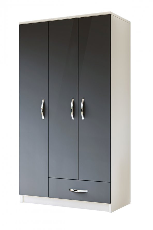 Metalia Gm 002 Life 3 Kapılı Tek Çekmeceli Beyaz Antrasit Gri Gardrop - 5
