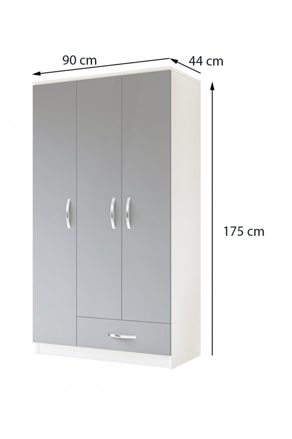 Metalia Gm 002 Life 3 Kapılı Tek Çekmeceli Beyaz Antrasit Gri Gardrop - 6
