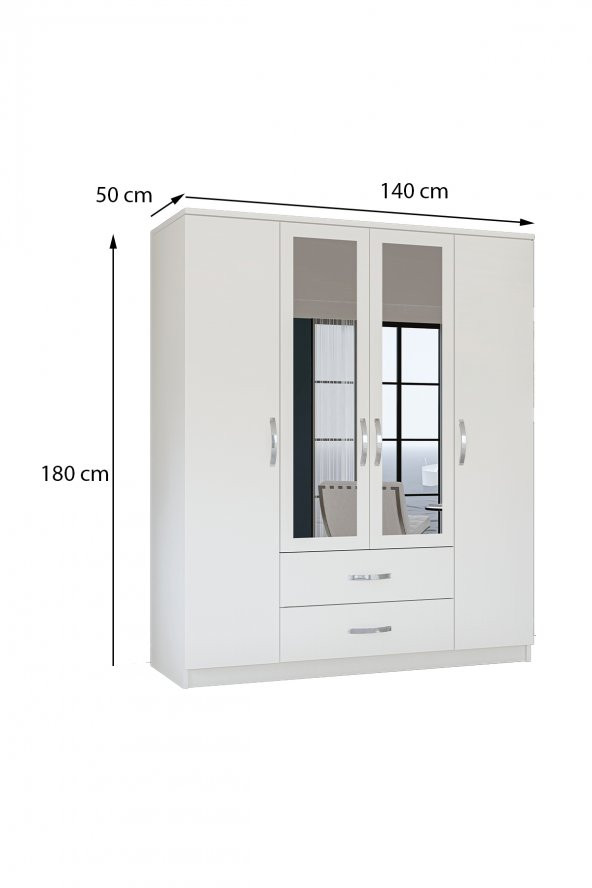 Metalia Gm0035 Esil 4 Kapılı 2 Çekmeceli Aynalı GarDolap Beyaz - 5