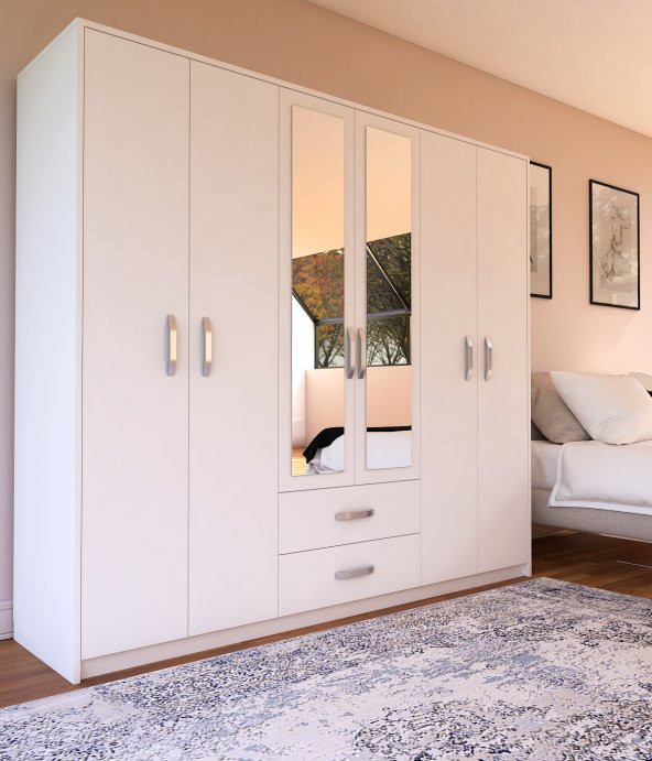 Metalia Lüx 6 Kapı 2 Çekmeceli Aynalı Gardrop - 2