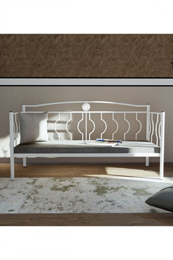 Metalia Elips Minderli Sofa Sedir Beyaz - 4