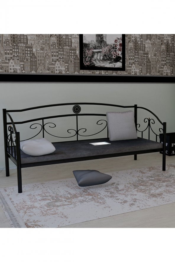 Metalia Delüx Minderli Ferforje Sedir Siyah