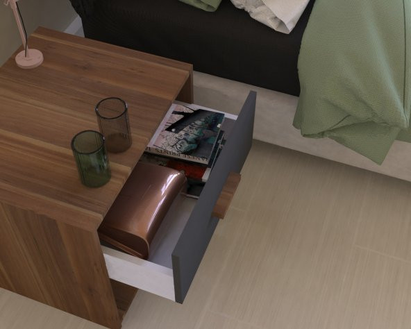 Metalia Gm 027 Ceviz Antrasit Gri Tek Çekmeceli Komidin - 2