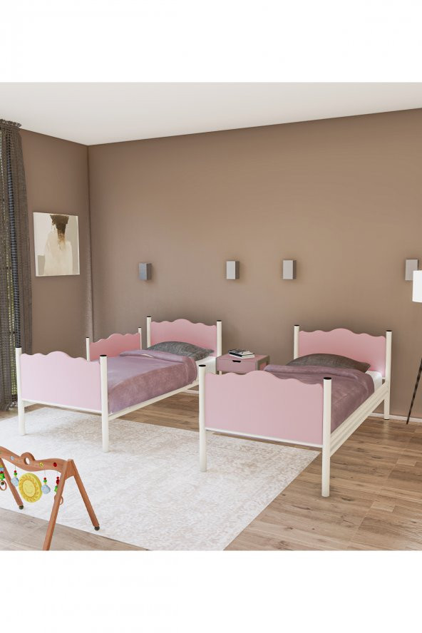 Metalia Yaprak Ahşaplı Ranza Krem-Pembe - 2