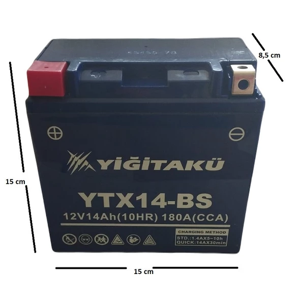 YİĞİT AKÜ 12 V 14 AH YTX14-BS Motorsiklet Aküsü - 2