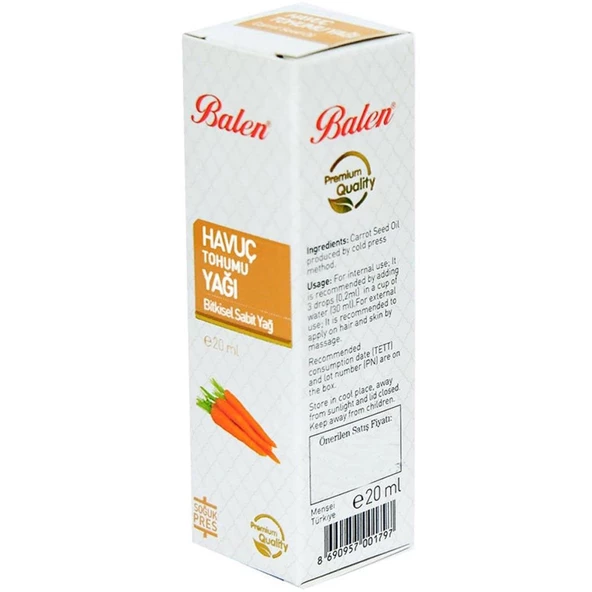 Balen Havuç Tohumu Yağı 20 ML Doğal Saf Distilasyon %100