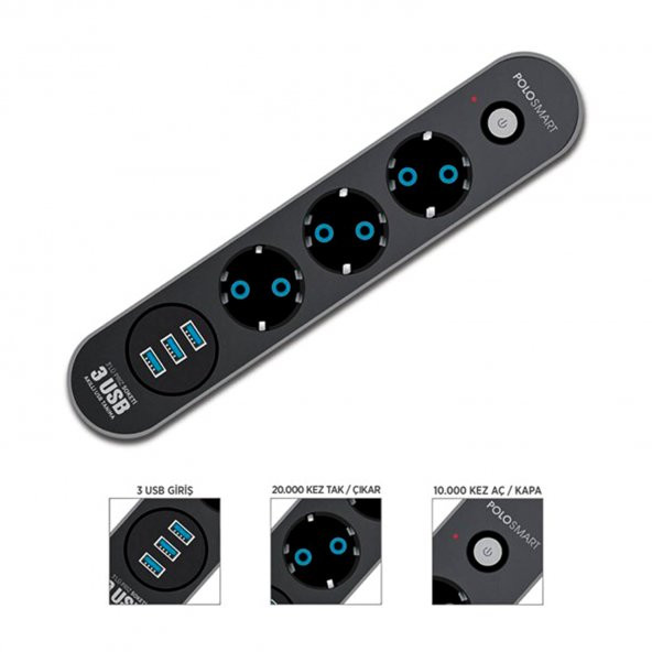 Polo Smart MP07 USB Portlu 3lü Akım Korumalı Priz - 3