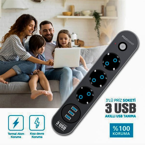 Polo Smart MP07 USB Portlu 3lü Akım Korumalı Priz - 4