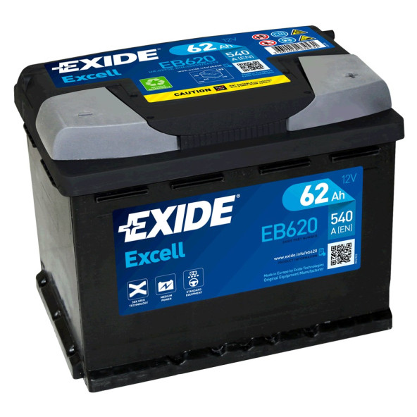 Exide 12V 62 Ah 540Cca EB620 Excell 60 Ah Kutusu