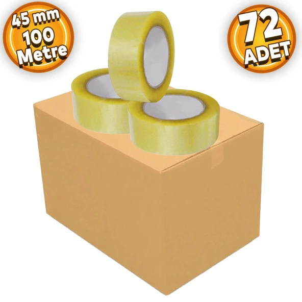 Koli Bandı 45 mm x 100 Mt Şeffaf Güçlü Yapışkanlı Kopmayan Bant 72 Adet