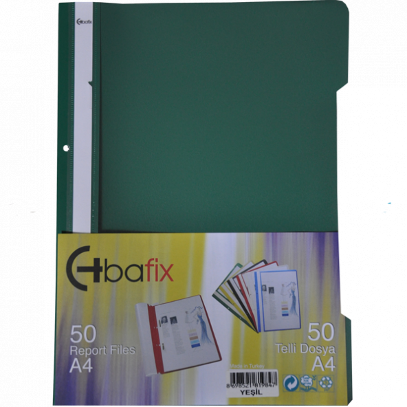 Bafix Telli Dosya Plastik XL Yeşil A4 1 Paket (50 Adet)