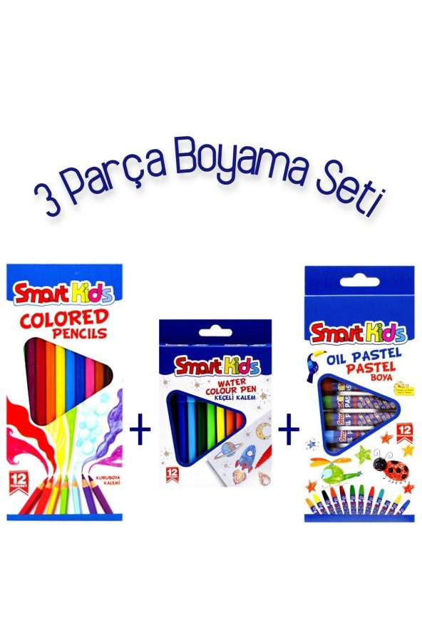 Smart Kids Pastel Boya Kalemi 12li + Kuru Boya Kalemi 12li + Keçeli Boya Kalemi 12li