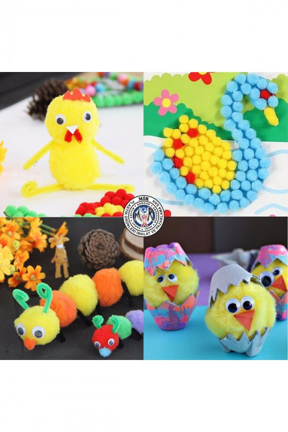 MİR Karışık Renkli (10mm) Peluş Ponpon (100 Adet) - 2