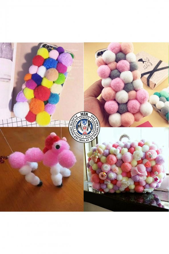 MİR Karışık Renkli (10mm) Peluş Ponpon (100 Adet) - 3