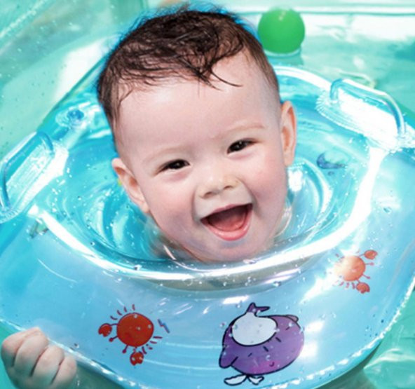 Erkek Bebek Yüzme Boyun Simidi Emniyet Kilitli Mavi Renk