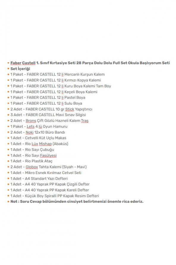 Faber Castell 1. Sınıf Kırtasiye Seti 28 Parça Full Set Okula Başlıyorum Seti - 2