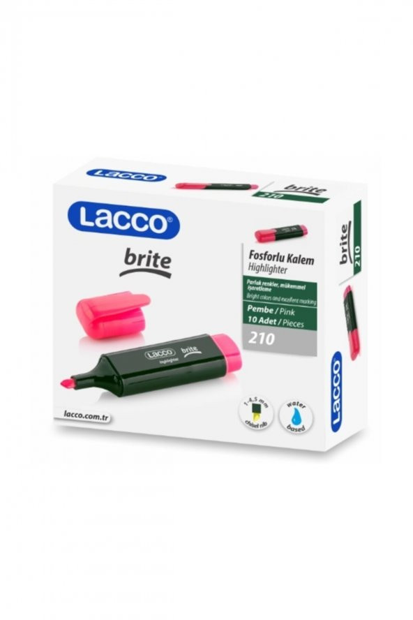 Lacco BRITE 210 Fosforlu Kalem - Pembe 10 LU KUTU